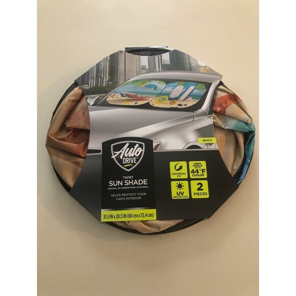 Auto Drive Twist Sun Shade Universal Car Beach Fit 2 Pc Brand New 31.5X28.5 - Picture 1 of 4